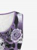 Gothic Bat Rose Skull Print Lace Panel Tank Top (Adjustable Straps) -  