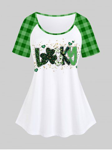 Camiseta de Talla Extra a Cuadros con Manga Raglán a Cuadros - GREEN - 5X | US 30-32