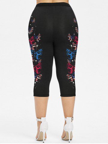 Gothic American Flag Butterfly Print Capri Leggings