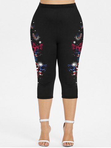 Gothic American Flag Butterfly Print Capri Leggings