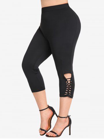 Plus Size Solid High Waisted Tights - Black