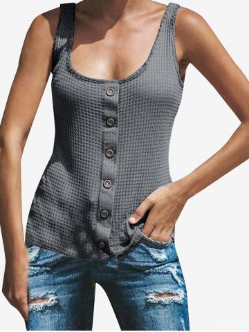 Plus Size Textured Knit Buttoned Tank Top - LIGHT GRAY - 2XL