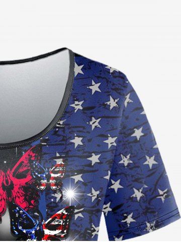 Gothic Butterfly Patriotic American Flag Print T-shirt