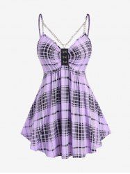 Plus Size Ruched Chains Backless Plaid Tank Top -  
