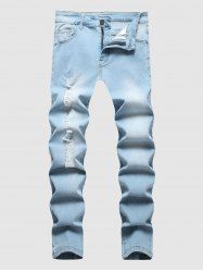 Ripped Faded Color Jeans -  
