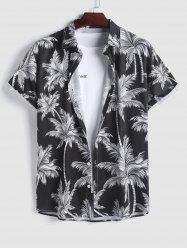 Men's Tropical Coconut Tree Print Hawaiian Summer Casual Beach Vacation Button Short Sleeve Shirt -  