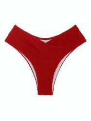 Bas de Bikini Texturé Croisé à Taille Haute à Lacets - Rouge M