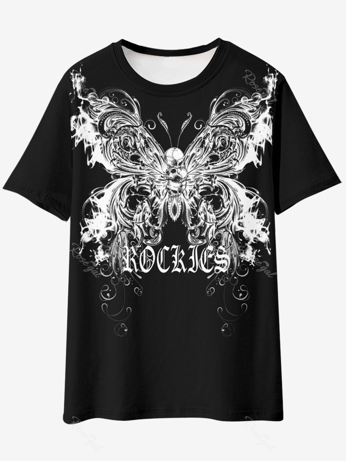 T-shirt Papillon Crâne Graphique Noir 6XL