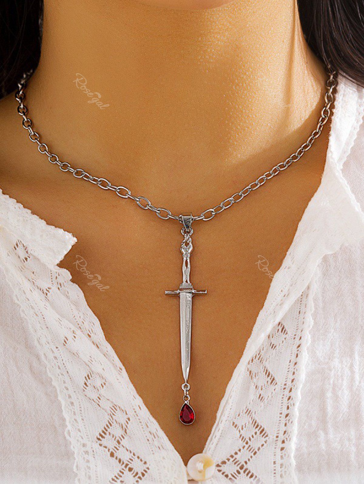 Online Gothic Hip Hop Water Drop Cross Pendant Necklace  