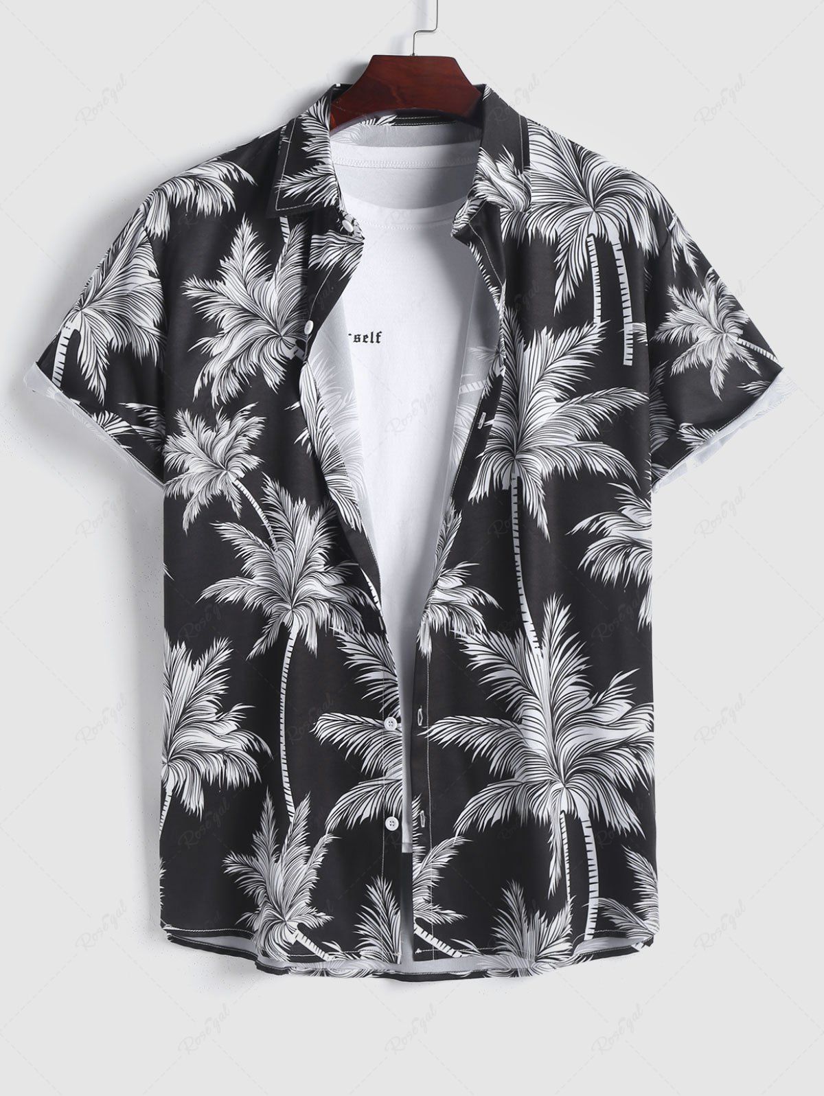 Hot Men's Tropical Coconut Tree Print Hawaiian Summer Casual Beach Vacation Button Short Sleeve Shirt  