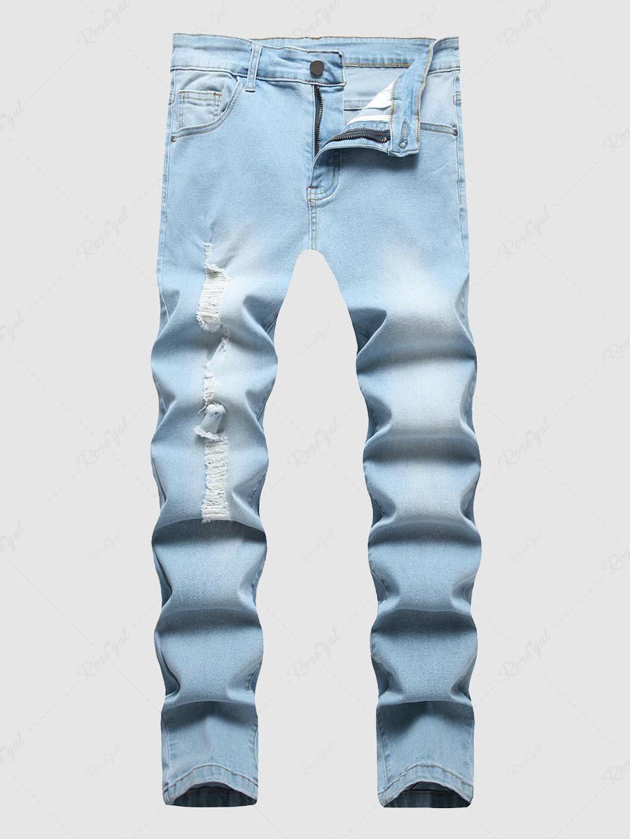 New Ripped Faded Color Jeans  