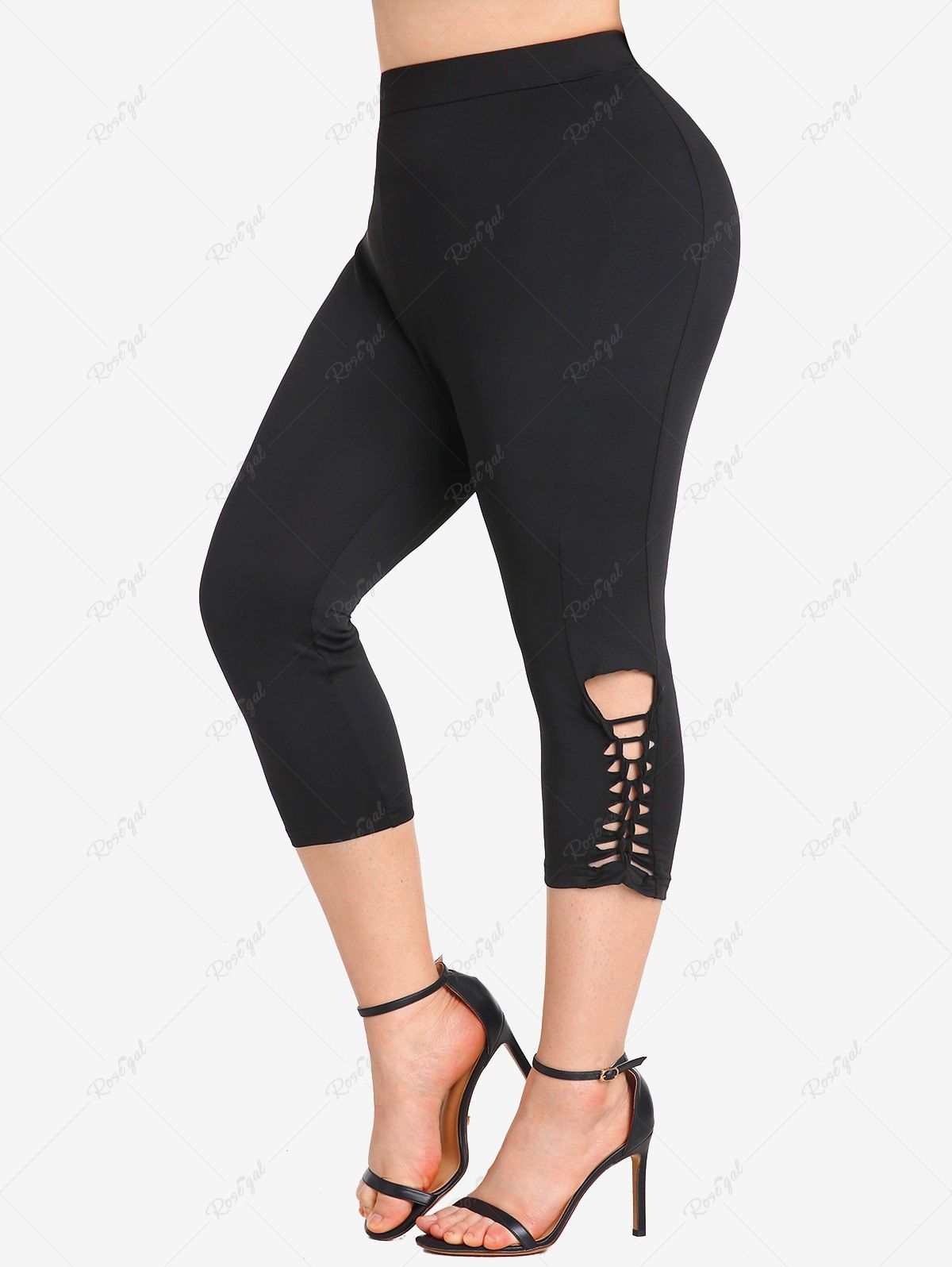 Outfits Plus Size Solid Capri Braided Leggings  
