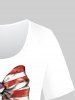 American Flag Bowknot Printed Tee and Butterfly American Flag Printed Leggings Plus Size Summer Outfit -  