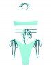 Maillot de Bain Bikini Côtelé Croisé Bicolore à Col Halter - Vert L