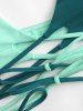 Maillot de Bain Bikini Côtelé Croisé Bicolore à Col Halter - Vert L