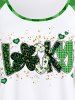 Plus Size St Patrick's Day Clovers Plaid Letters Raglan Sleeves Graphic Tee -  