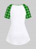 Plus Size St Patrick's Day Clovers Plaid Letters Raglan Sleeves Graphic Tee -  