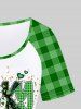 Plus Size St Patrick's Day Clovers Plaid Letters Raglan Sleeves Graphic Tee -  