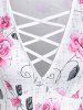 Plus Size Crisscross Short Sleeves Plunging Floral Tee -  