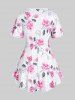 Plus Size Crisscross Short Sleeves Plunging Floral Tee -  