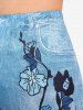 Legging Capri à Imprimé 3D Fleur Motif de Jean de Grande Taille - Bleu clair L