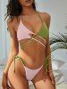 Ribbed Cross Bicolor Halter Bikini Swimwear -  