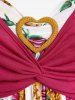 Haut Court Tordu Fleuri en Forme de Cœur de Grande Taille et Haut à Bretelle - Rouge L | US 12