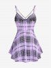 Plus Size Ruched Chains Backless Plaid Tank Top -  