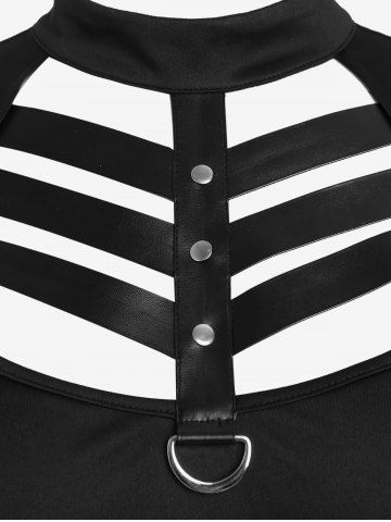 Gothic D-ring PU Leather Panel Ladder Cutout Dress And Gothic Lace-up Boning Underbust Brocade Corset Gothic Outfit