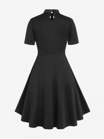 Gothic D-ring PU Leather Panel Ladder Cutout Dress And Gothic Lace-up Boning Underbust Brocade Corset Gothic Outfit