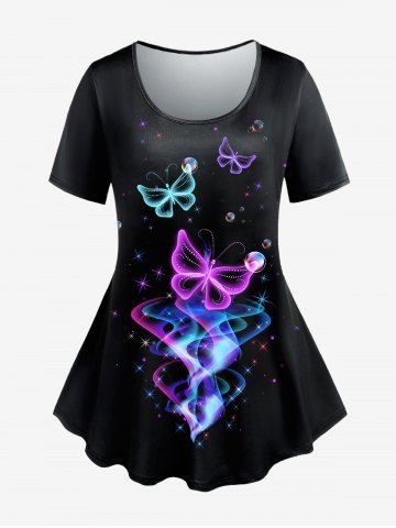 Plus Size Short Sleeves Galaxy Butterfly Printed Tee - PURPLE - 5X | US 30-32