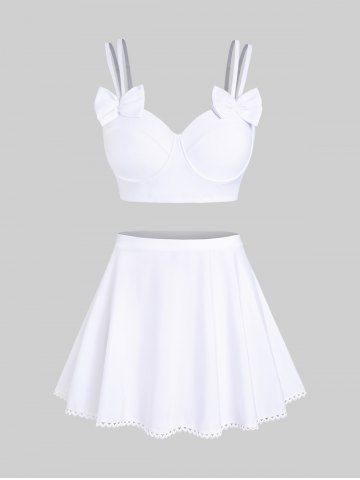 Falda de Bikini de Tres Piezas Acolchado con Adornado de Lazo - WHITE - 4X | US 26-28