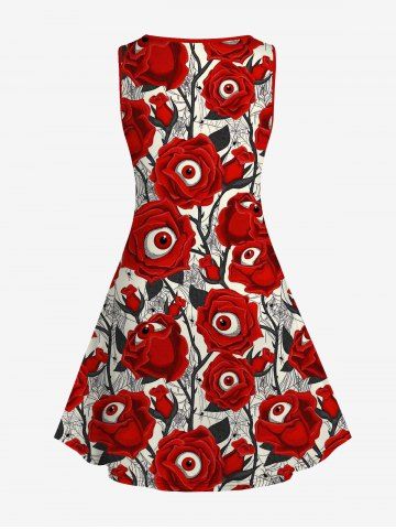 Gothic Rose Eye Print Sleeveless A Line Dress