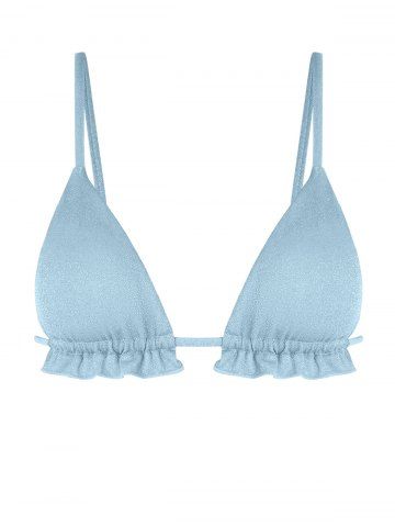 Metallic Ruffles Bikini Top - LIGHT BLUE - S