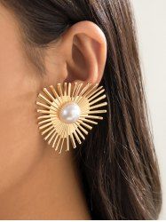 Heart Burr Faux Pearl Decor Stud Earrings -  
