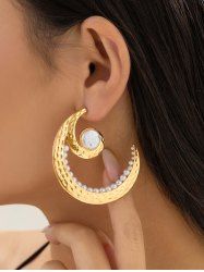 Boucles D'Oreilles Motif Croissant de Lune et Perle Fantaisie - d'or 