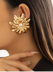 Boucles D'Oreilles 3D Fleur Marguerite en Fausse Perle - d'or 
