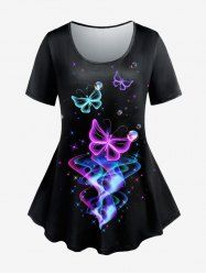 Plus Size Short Sleeves Galaxy Butterfly Printed Tee -  