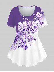 Plus Size Ombre Floral Print Short Sleeve T-shirt -  