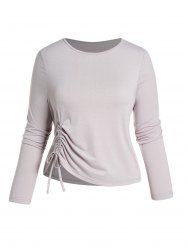 Plus Size Solid Color Long Sleeve Cinched Curve T-shirt -  