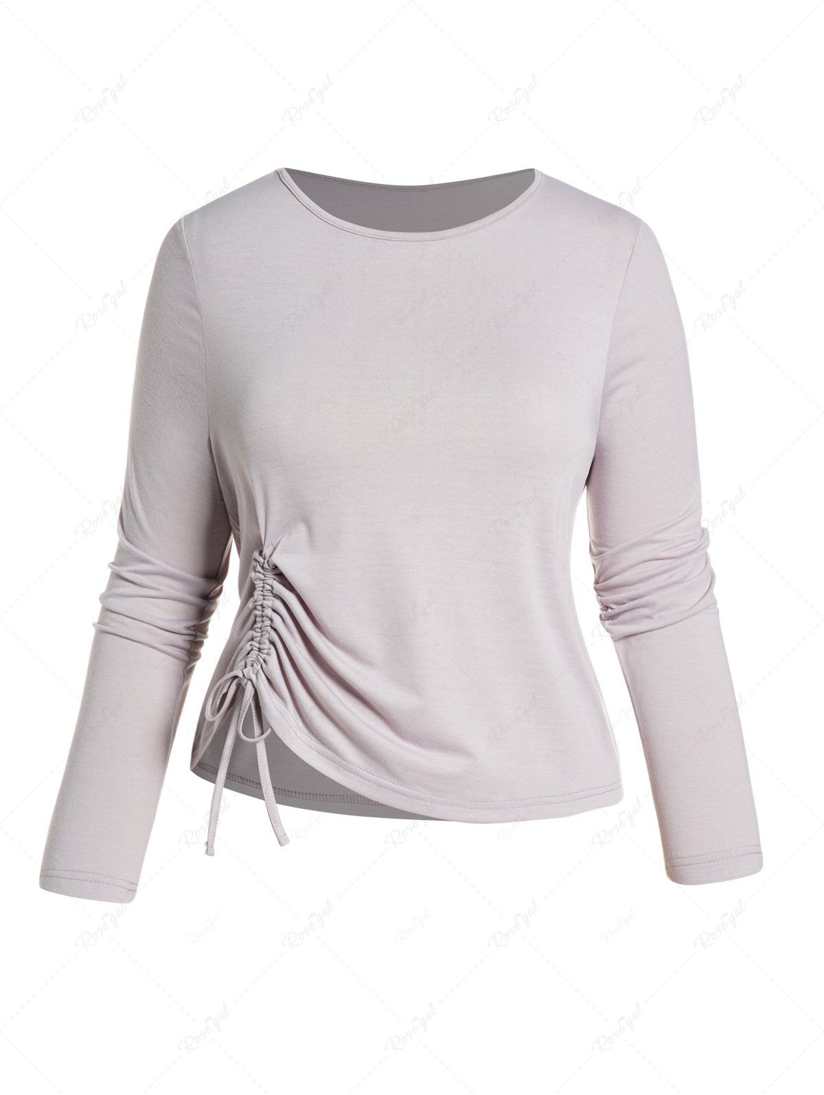 New Plus Size Solid Color Long Sleeve Cinched Curve T-shirt  