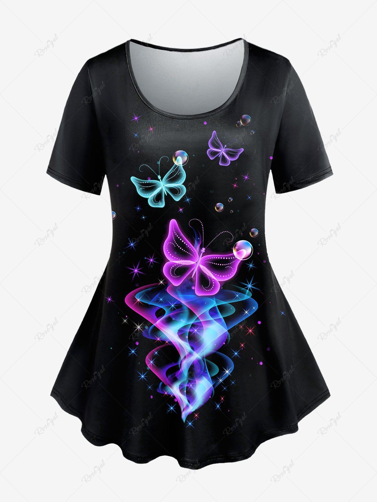 Trendy Plus Size Short Sleeves Galaxy Butterfly Printed Tee  