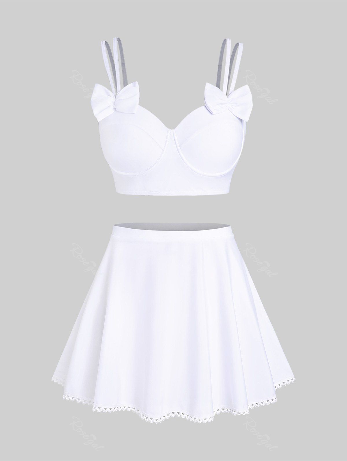 Maillot de Bain Bikini Rembourré avec Nœud Papillon de Grande Taille Trois Pièces Blanc 1X | US 14-16