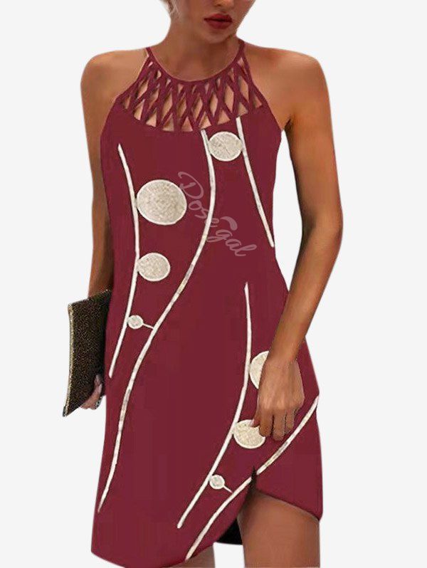 Sale Plus Size Crisscross Caged Cutout Glitter Print Cami Dress  