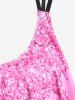 Plus Size 3D Sparkles Paint Drop Blobs Printed Strappy Overlay Tankini Swimsuit -  