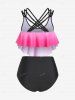 Plus Size 3D Sparkles Paint Drop Blobs Printed Strappy Overlay Tankini Swimsuit -  