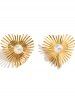 Heart Burr Faux Pearl Decor Stud Earrings -  
