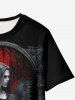 T-shirt Gothique Rose Crâne Chauve-souris Imprimés - Noir 6XL