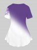 Plus Size Ombre Floral Print Short Sleeve T-shirt -  