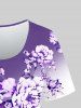 Plus Size Ombre Floral Print Short Sleeve T-shirt -  